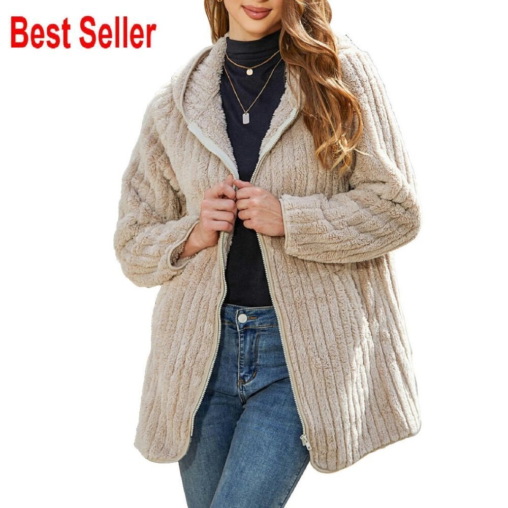 Women's Fleece Sherpa Jacket Hooded Full Zip Winter Warm Cozy Outerwear